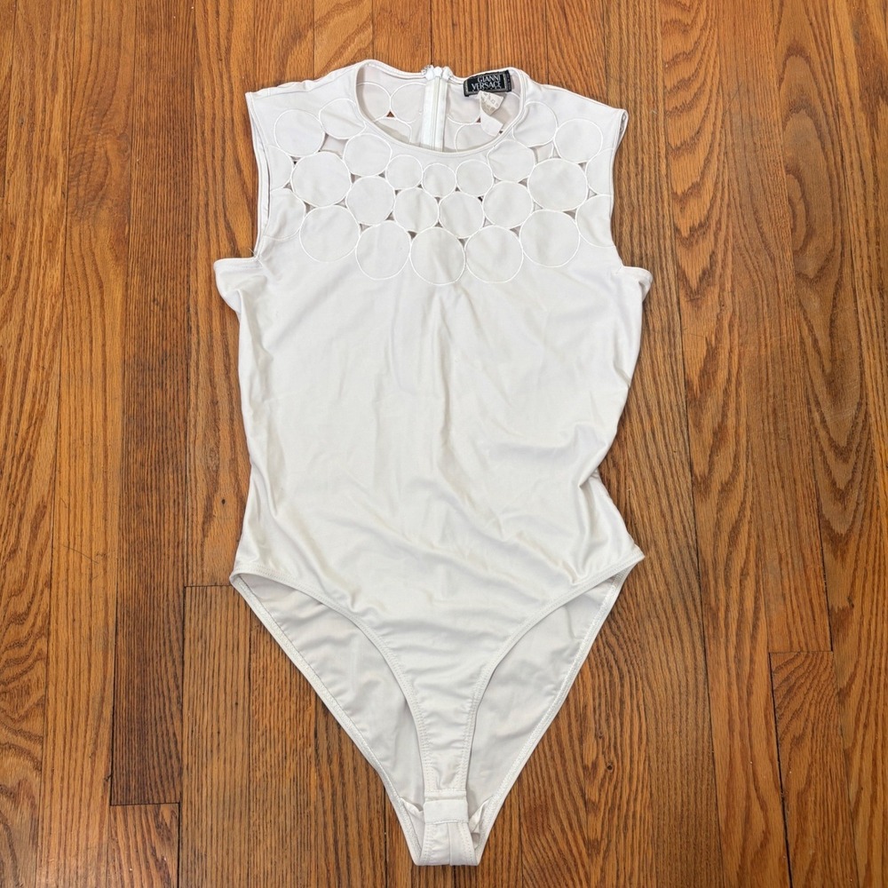 Gianni Versace Couture 1994 Cut Out Bodysuit IT 42 Off White Rare Archival Piece